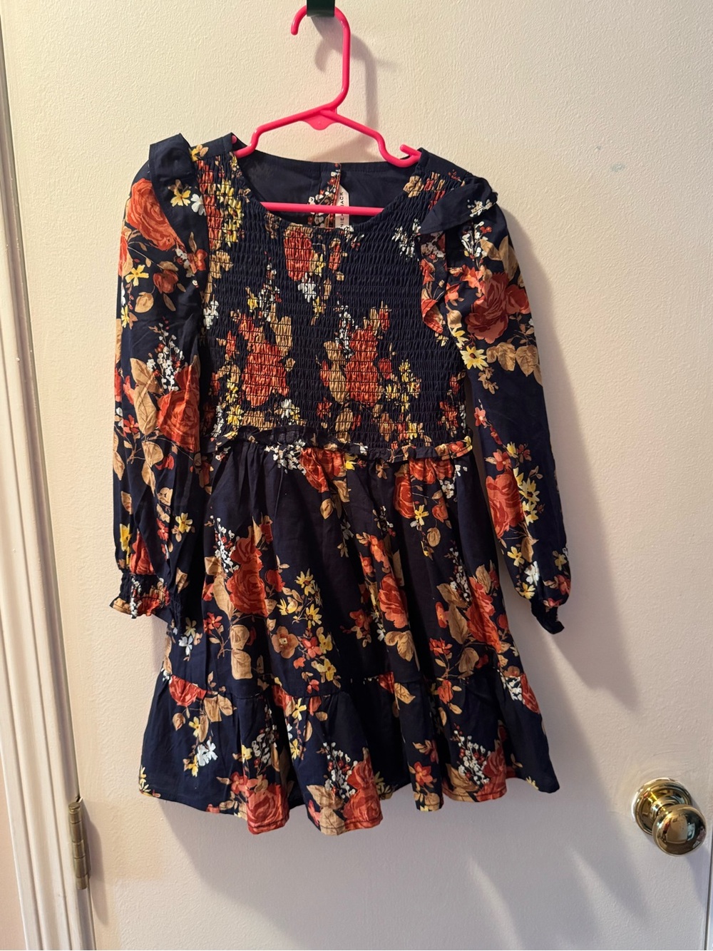Janie and Jack Navy Floral Smocked Long-Sleeve Dress